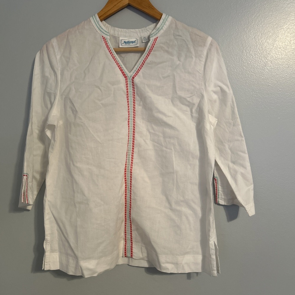 100% Cotton Shirt Made In USA India Embroidered Size XS National‎ Since 1952